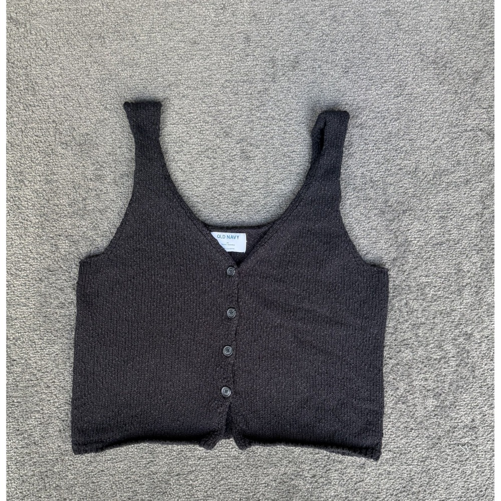 Old Navy Womens Black Knit Button Front Sweater Vest Medium V-Neck Sleeveless